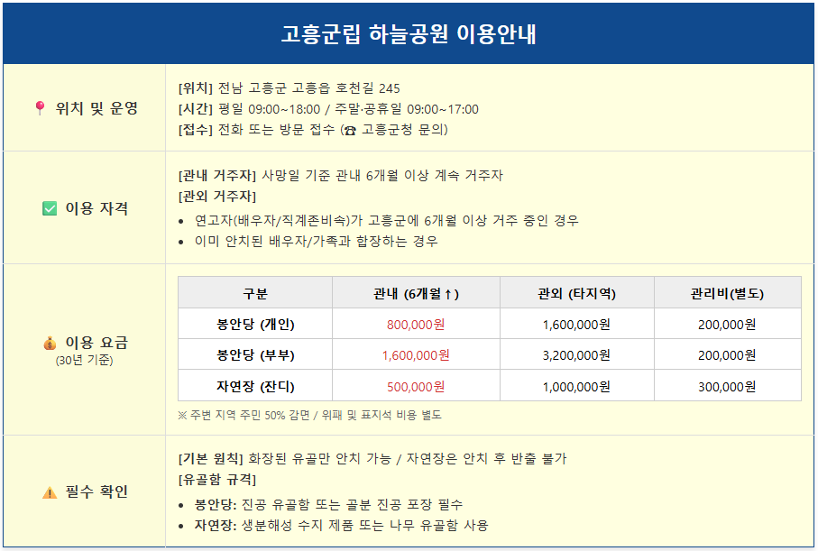 고흥군 하늘공원 이용자격 및 조건 1